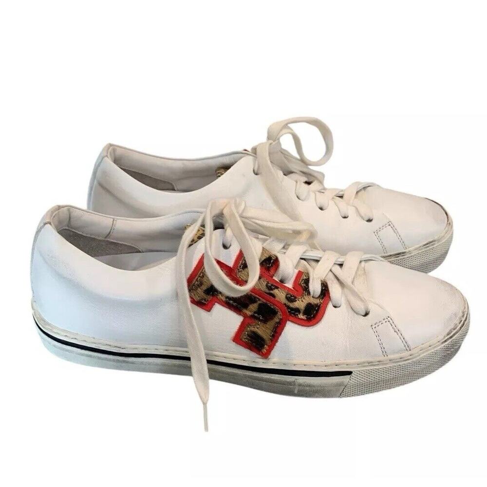 Just Cavalli Italy Womens White Leather Sneakers Leopard Detail Size 36/ 5.5